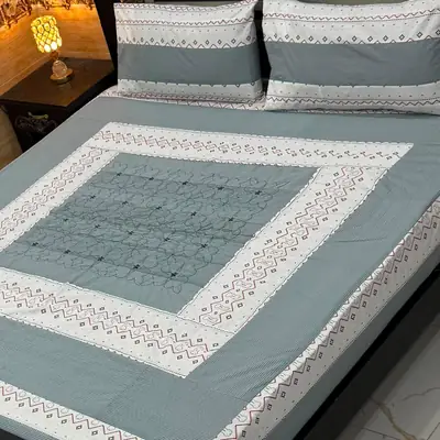 3 Pcs Cotton Sotton Patchwork Double Bedsheet