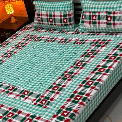 3 Pcs Cotton Sotton Patchwork Double Bedsheet