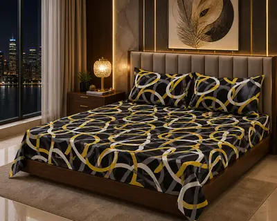 Stylist 3 Pcs Cotton Salonica Printed Double Bedsheet