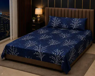 Stylish 3 Pcs Cotton Salonica Printed Double Bedsheet