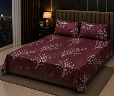 Stylish 3 Pcs Cotton Salonica Printed Double Bedsheet
