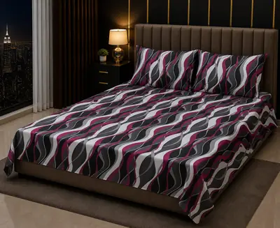 Stylish 3 Pcs Cotton Salonica Printed Double Bedsheet