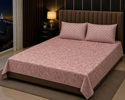 Stylish 3 Pcs Cotton Salonica Printed Double Bedsheet