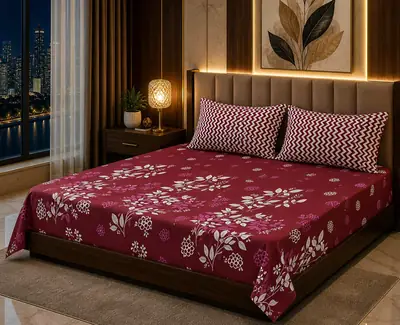 Stylish 3 Pcs Cotton Salonica Printed Double Bedsheet