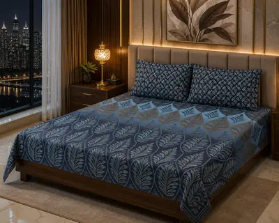 Stylish 3 Pcs Cotton Salonica Printed Double Bedsheet