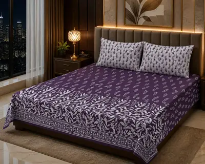 Stylish 3 Pcs Cotton Salonica Printed Double Bedsheet