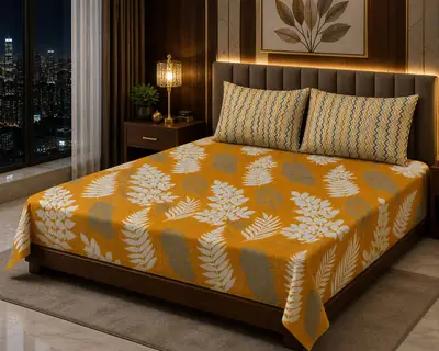 Stylish 3 Pcs Cotton Salonica Printed Double Bedsheet
