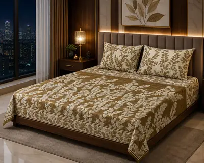 Stylish 3 Pcs Cotton Salonica Printed Double Bedsheet