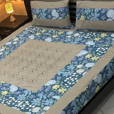 3 Pcs Cotton Patchwork Double Bedsheet