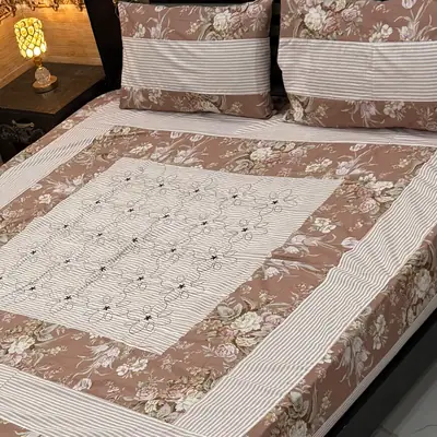 3 Pcs Cotton Patchwork Double Bedsheet