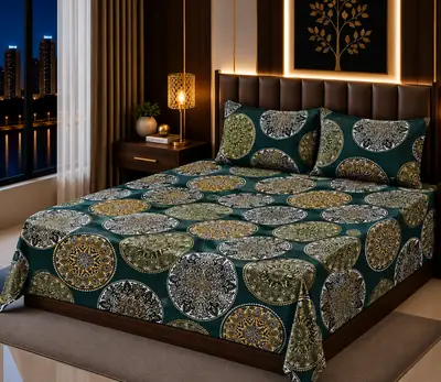 Vibrant 3 Pcs Cotton Sotton Printed Double Bedsheet