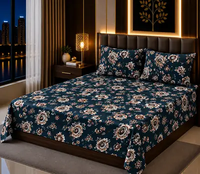 Vibrant 3 Pcs Cotton Sotton Printed Double Bedsheet