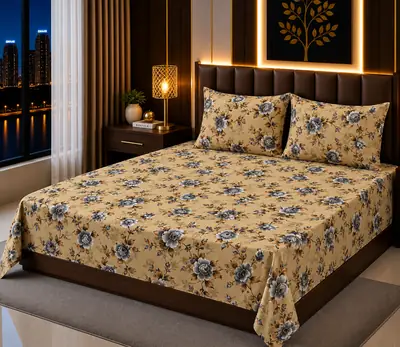 Vibrant 3 Pcs Cotton Sotton Printed Double Bedsheet