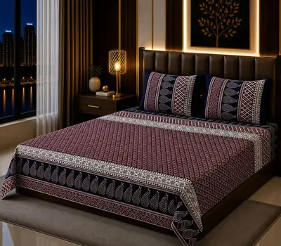 Vibrant 3 Pcs Cotton Sotton Printed Double Bedsheet