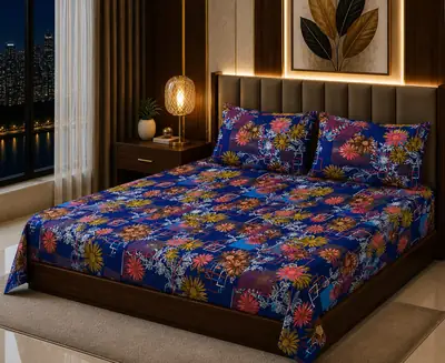 Vibrant 3 Pcs Cotton Sotton Printed Double Bedsheet