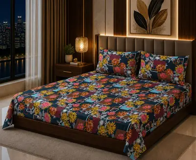 Vibrant 3 Pcs Cotton Sotton Printed Double Bedsheet