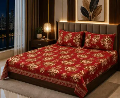 Vibrant 3 Pcs Cotton Sotton Printed Double Bedsheet