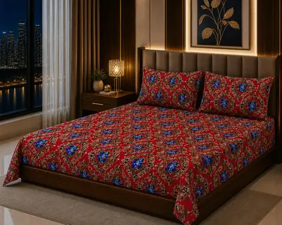 Vibrant 3 Pcs Cotton Sotton Printed Double Bedsheet