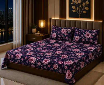 Vibrant 3 Pcs Cotton Sotton Printed Double Bedsheet