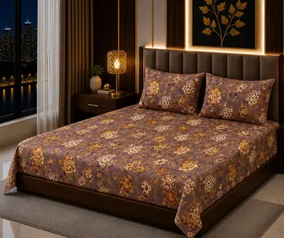 Vibrant 3 Pcs Cotton Sotton Printed Double Bedsheet