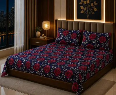 Vibrant 3 Pcs Cotton Sotton Printed Double Bedsheet
