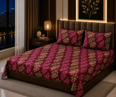 Vibrant 3 Pcs Cotton Sotton Printed Double Bedsheet