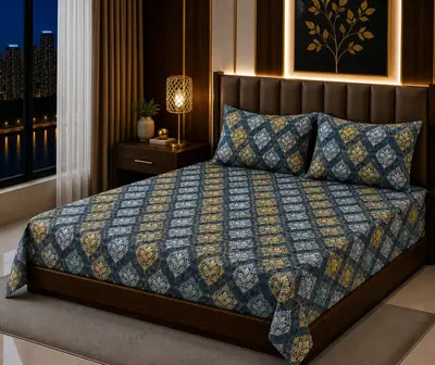 Vibrant 3 Pcs Cotton Sotton Printed Double Bedsheet