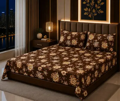 3 Pcs Cotton Sotton Printed Double Bedsheet