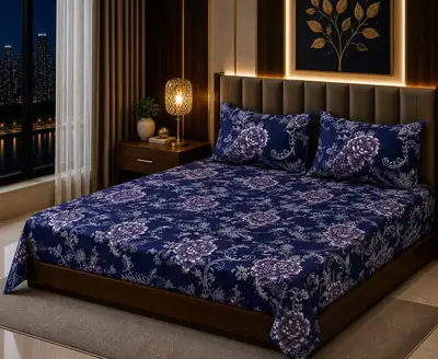 3 Pcs Cotton Sotton Printed Double Bedsheet