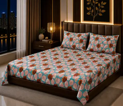 3 Pcs Cotton Sotton Printed Double Bedsheet