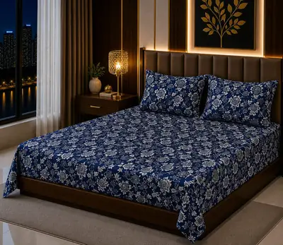 3 Pcs Cotton Sotton Printed Double Bedsheet