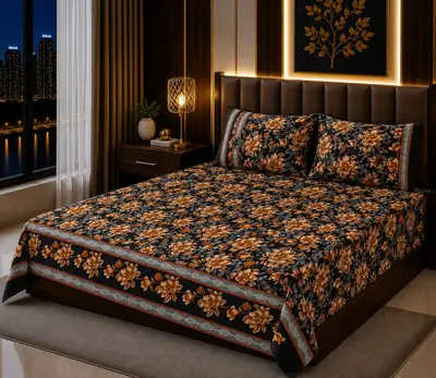 3 Pcs Cotton Sotton Printed Double Bedsheet