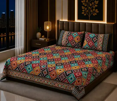 3 Pcs Cotton Sotton Printed Double Bedsheet