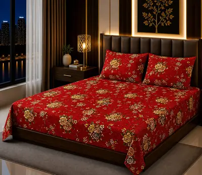 3 Pcs Cotton Sotton Printed Double Bedsheet