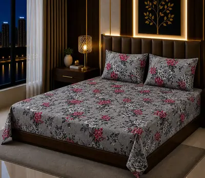 3 Pcs Cotton Sotton Printed Double Bedsheet