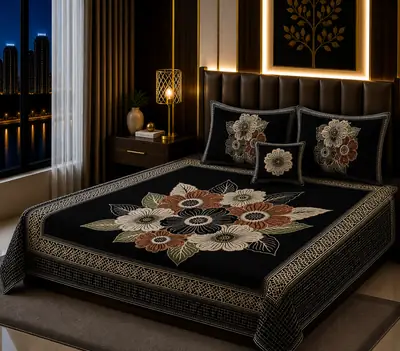 Elegant 4 Pcs Velvet Jacquard Printed Double Bedsheet