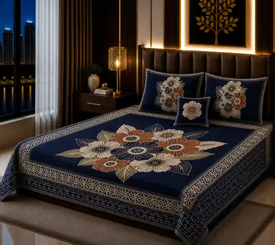 Elegant 4 Pcs Velvet Jacquard Printed Double Bedsheet