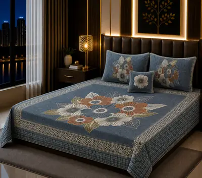 Elegant 4 Pcs Velvet Jacquard Printed Double Bedsheet