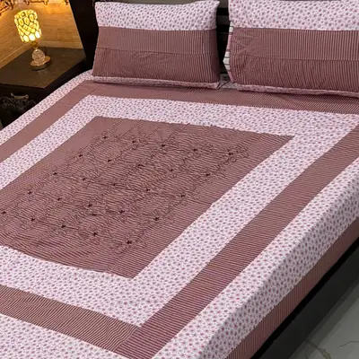 3 Pcs Cotton Patchwork Double Bedsheet