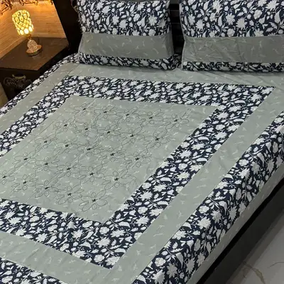 3 Pcs Cotton Patchwork Double Bedsheet