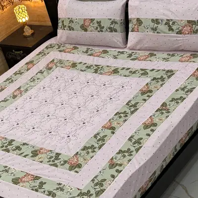 3 Pcs Cotton Patchwork Double Bedsheet