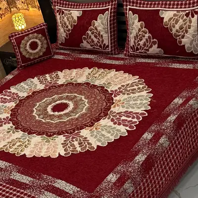 4 Pcs Velvet Jacquard Embroidered Double Bedsheet