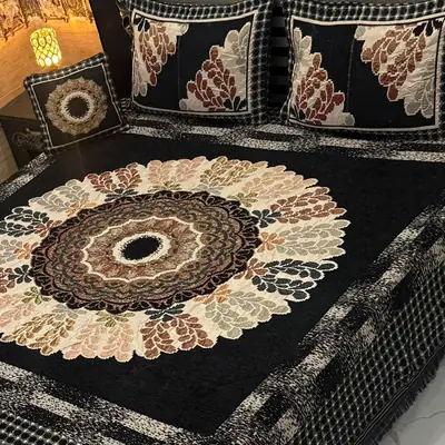 Elegant 4 Pcs Velvet Jacquard Embroidered Double Bedsheet