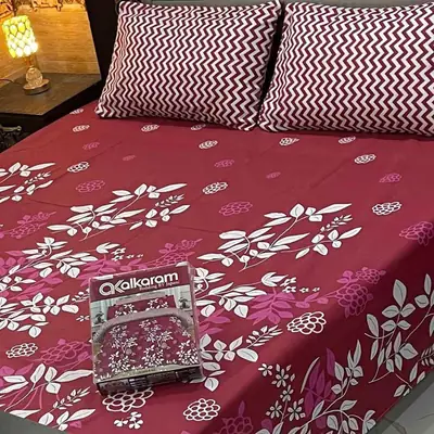 3 Pcs Cotton Salonica Printed Double Bedsheet