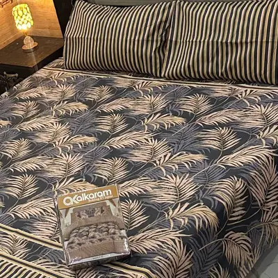 3 Pcs Cotton Salonica Printed Double Bedsheet