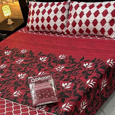 3 Pcs Cotton Salonica Printed Double Bedsheet