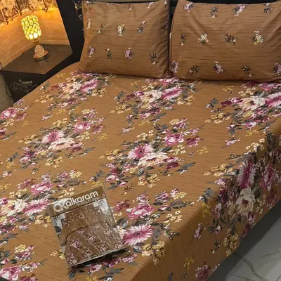 3 Pcs Cotton Salonica Printed Double Bedsheet