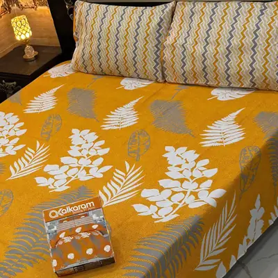 3 Pcs Cotton Salonica Printed Double Bedsheet