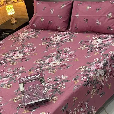 3 Pcs Cotton Salonica Printed Double Bedsheet