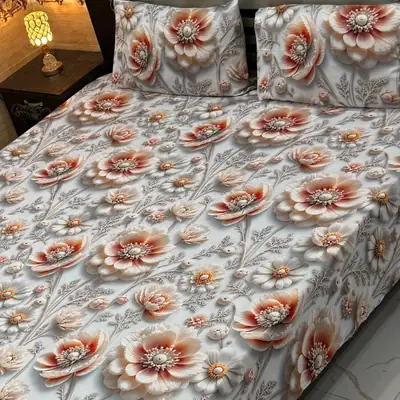 3 Pcs Micro Cotton Printed Double Bedsheet